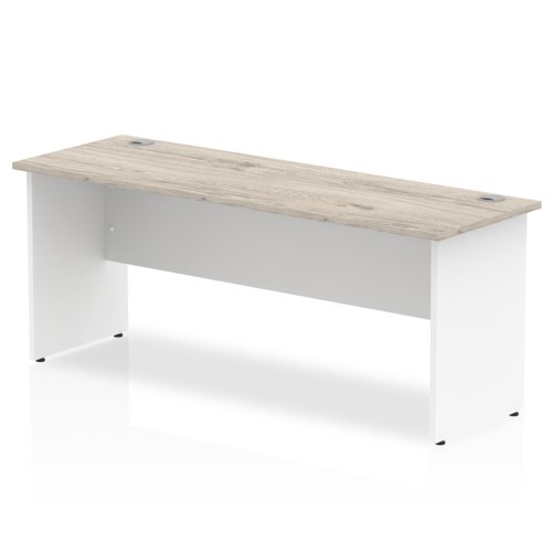 Impulse 1800 x 600mm Straight Office Desk Grey Oak Top White Panel End Leg