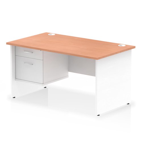 Impulse 1400 x 800mm Straight Office Desk Beech Top White Panel End Leg with 1 x 2 Drawer Fixed Pedestal