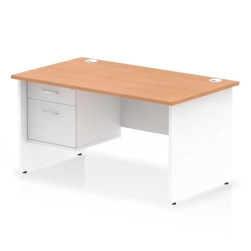 Impulse 1400 x 800mm Straight Office Desk Oak Top White Panel End Leg with 1 x 2 Drawer Fixed Pedestal