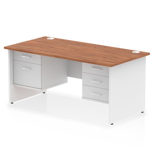 Impulse 1600 x 800mm Straight Office Desk Walnut Top White Panel End Leg with 1 x 2 Drawer and 1 x 3 Drawer Fixed Pedestal