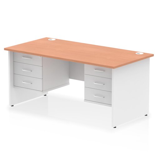 Impulse 1600 x 800mm Straight Office Desk Beech Top White Panel End Leg with 2 x 3 Drawer Fixed Pedestal
