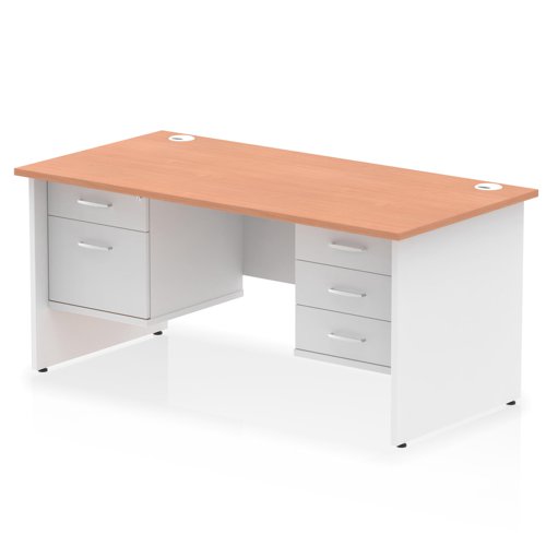 Impulse 1600 x 800mm Straight Office Desk Beech Top White Panel End Leg with 1 x 2 Drawer and 1 x 3 Drawer Fixed Pedestal