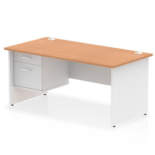 Impulse 1600 x 800mm Straight Office Desk Oak Top White Panel End Leg with 1 x 2 Drawer Fixed Pedestal