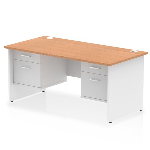 Impulse 1600 x 800mm Straight Office Desk Oak Top White Panel End Leg with 2 x 2 Drawer Fixed Pedestal