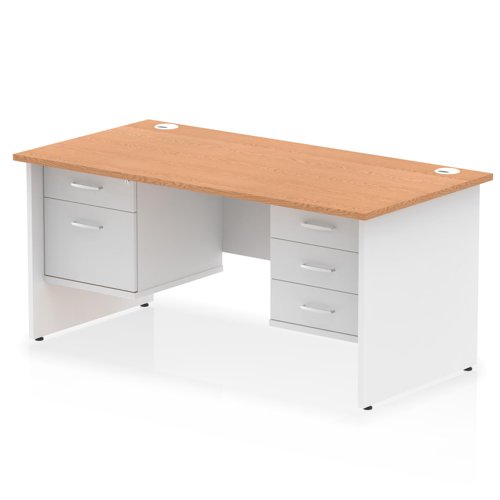Impulse 1600 x 800mm Straight Office Desk Oak Top White Panel End Leg with 1 x 2 Drawer and 1 x 3 Drawer Fixed Pedestal