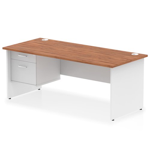 Impulse 1800 X 800mm Straight Office Desk Walnut Top White Panel End Leg With 1 X 2 Drawer Fixed Pedestal