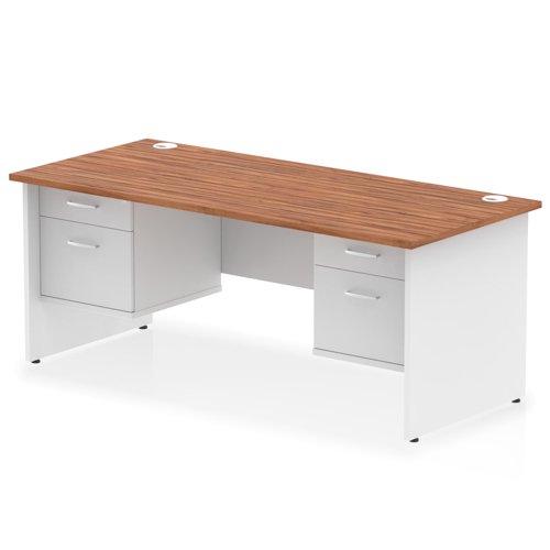 Impulse 1800 X 800mm Straight Office Desk Walnut Top White Panel End Leg With 2 X 2 Drawer Fixed Pedestal