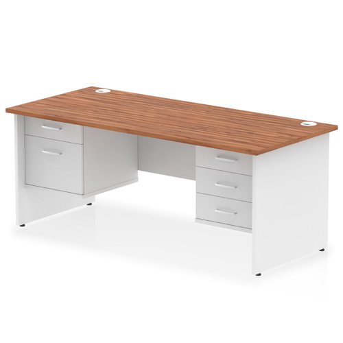 Impulse 1800 X 800mm Straight Office Desk Walnut Top White Panel End Leg With 1 X 2 Drawer And 1 X 3 Drawer Fixed Pedestal