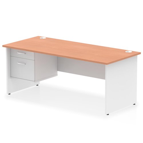 Impulse 1800 X 800mm Straight Office Desk Beech Top White Panel End Leg With 1 X 2 Drawer Fixed Pedestal