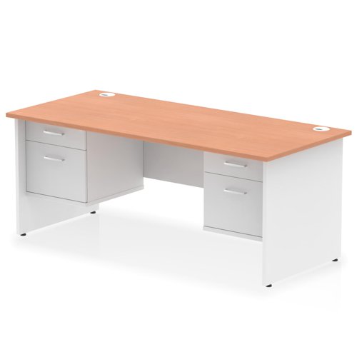 Impulse 1800 X 800mm Straight Office Desk Beech Top White Panel End Leg With 2 X 2 Drawer Fixed Pedestal