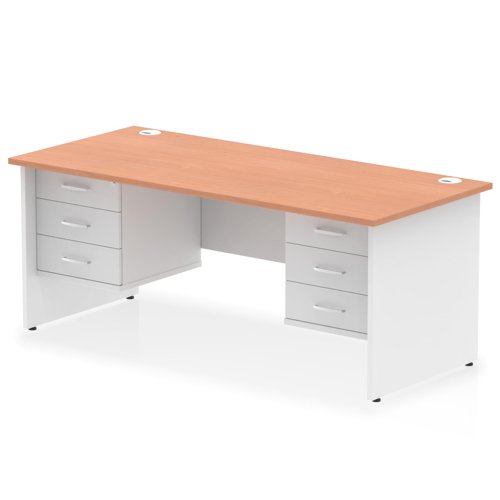 Impulse 1800 X 800mm Straight Office Desk Beech Top White Panel End Leg With 2 X 3 Drawer Fixed Pedestal