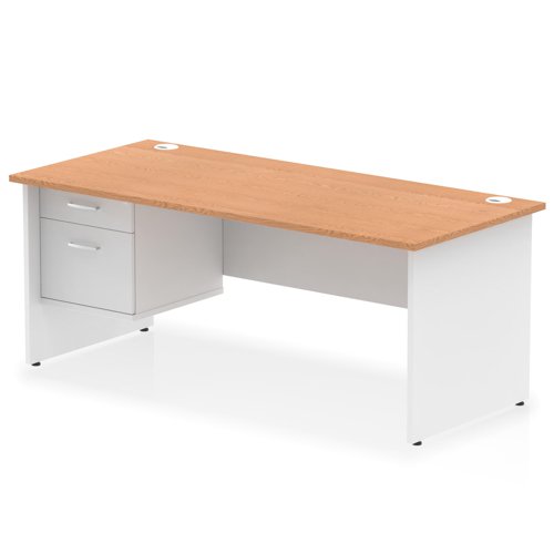 Impulse 1800 x 800mm Straight Office Desk Oak Top White Panel End Leg with 1 x 2 Drawer Fixed Pedestal