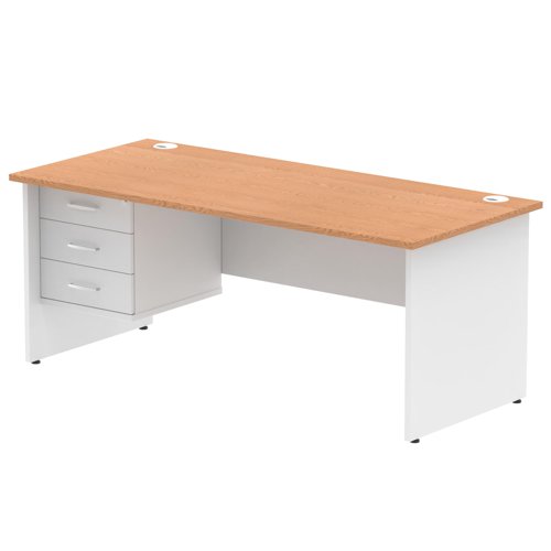 Impulse 1800 x 800mm Straight Office Desk Oak Top White Panel End Leg with 1 x 3 Drawer Fixed Pedestal