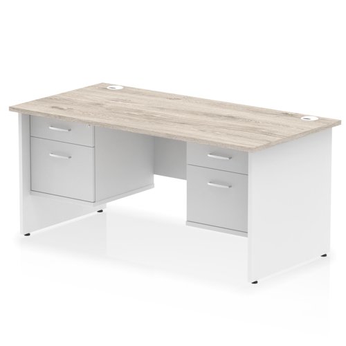 Impulse 1600 x 800mm Straight Office Desk Grey Oak Top White Panel End Leg with 2 x 2 Drawer Fixed Pedestal