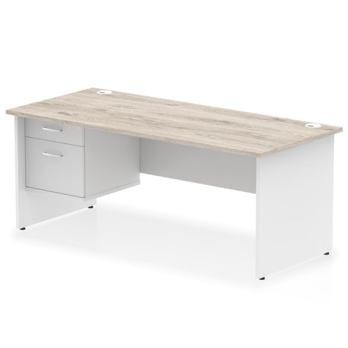 Impulse 1800 x 800mm Straight Office Desk Grey Oak Top White Panel End Leg with 1 x 2 Drawer Fixed Pedestal
