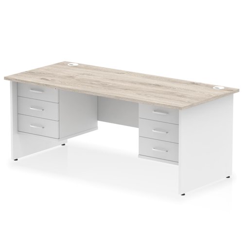 Impulse 1800 x 800mm Straight Office Desk Grey Oak Top White Panel End Leg with 2 x 3 Drawer Fixed Pedestal