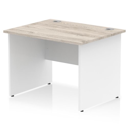 Impulse 1000 x 800mm Straight Office Desk Grey Oak Top White Panel End Leg