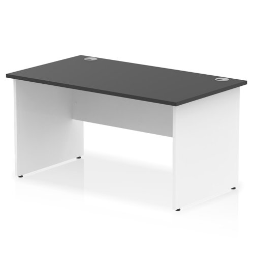 Impulse 1400 x 800mm Straight Office Desk Black Top White Panel End Leg