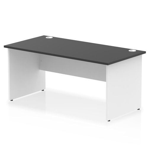 Impulse 1600 x 800mm Straight Office Desk Black Top White Panel End Leg