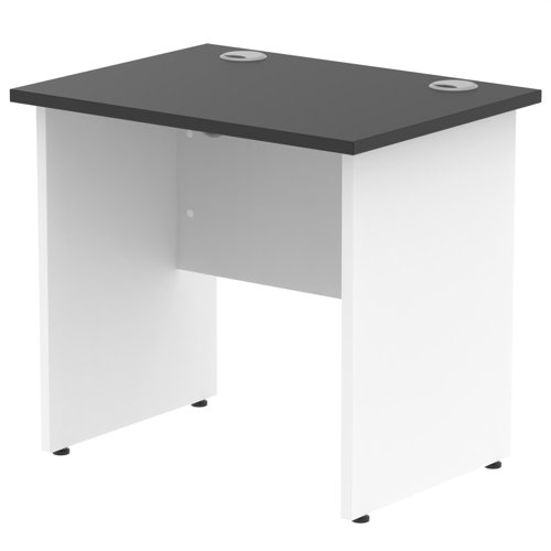 Impulse 800 x 600mm Straight Office Desk Black Top White Panel End Leg