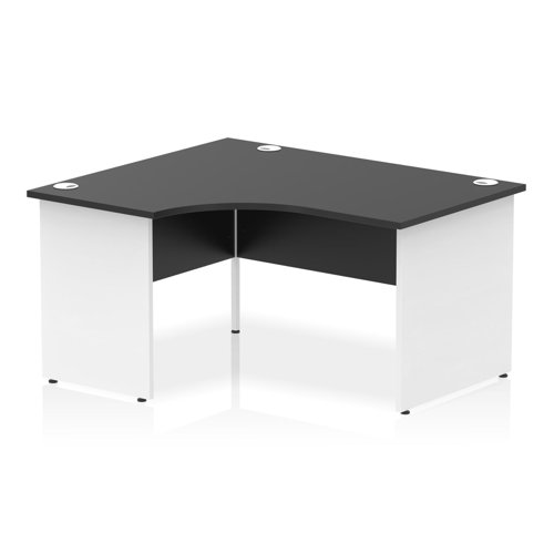 Impulse 1400mm Left Crescent Office Desk Black Top White Panel End Leg
