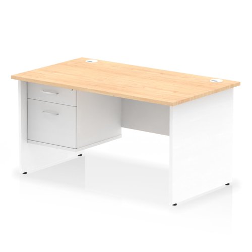 Impulse 1400 x 800mm Straight Office Desk Maple Top White Panel End Leg with 1 x 2 Drawer Fixed Pedestal