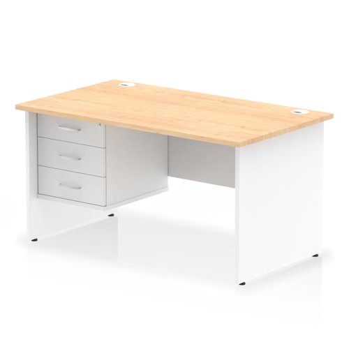 Impulse 1400 x 800mm Straight Office Desk Maple Top White Panel End Leg with 1 x 3 Drawer Fixed Pedestal