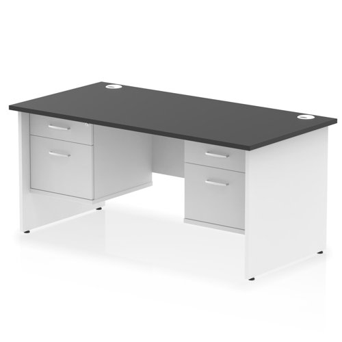 Impulse 1600 x 800mm Straight Office Desk Black Top White Panel End Leg with 2 x 2 Drawer Fixed Pedestal