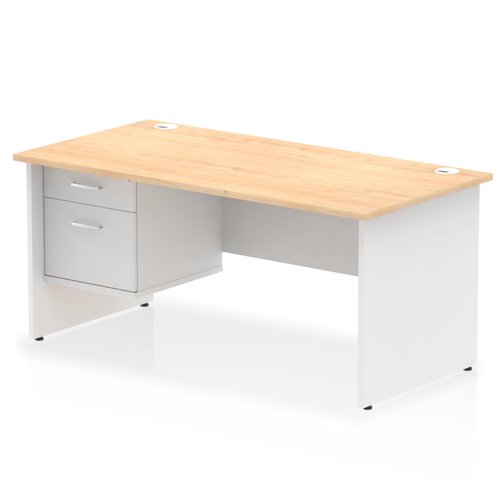 Impulse 1600 x 800mm Straight Office Desk Maple Top White Panel End Leg with 1 x 2 Drawer Fixed Pedestal