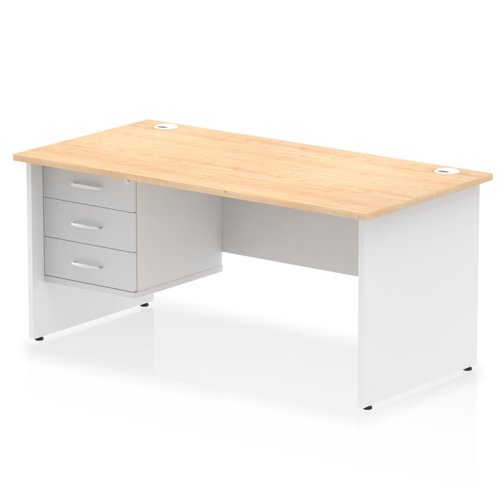 Impulse 1600 x 800mm Straight Office Desk Maple Top White Panel End Leg with 1 x 3 Drawer Fixed Pedestal