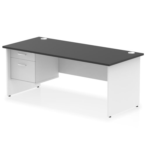 Impulse 1800 x 800mm Straight Office Desk Black Top White Panel End Leg with 1 x 2 Drawer Fixed Pedestal