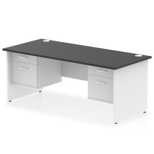 Impulse 1800 x 800mm Straight Office Desk Black Top White Panel End Leg with 2 x 2 Drawer Fixed Pedestal