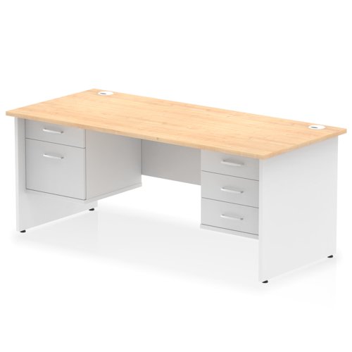 Impulse 1800 x 800mm Straight Office Desk Maple Top White Panel End Leg with 1 x 2 Drawer and 1 x 3 Drawer Fixed Pedestal