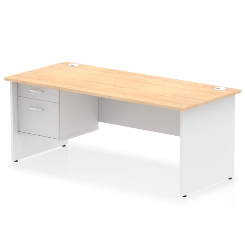 Impulse 1800 x 800mm Straight Office Desk Maple Top White Panel End Leg with 1 x 2 Drawer Fixed Pedestal