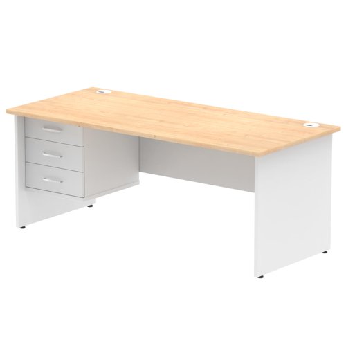 Impulse 1800 x 800mm Straight Office Desk Maple Top White Panel End Leg with 1 x 3 Drawer Fixed Pedestal