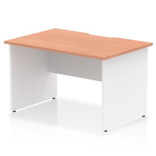 Impulse 1200 x 800mm Scalloped Edge Straight Office Desk Beech Top White Panel End Leg