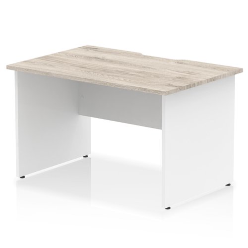 Impulse 1200 x 800mm Scalloped Edge Straight Office Desk Grey Oak Top White Panel End Leg