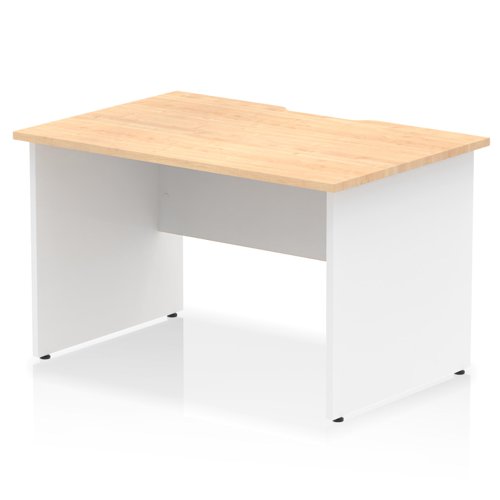 Impulse 1200 x 800mm Scalloped Edge Straight Office Desk Maple Top White Panel End Leg