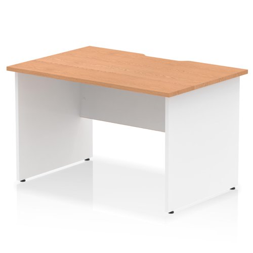 Impulse 1200 x 800mm Scalloped Edge Straight Office Desk Oak Top White Panel End Leg