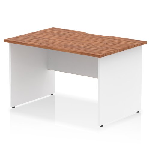 Impulse 1200 x 800mm Scalloped Edge Straight Office Desk Walnut Top White Panel End Leg