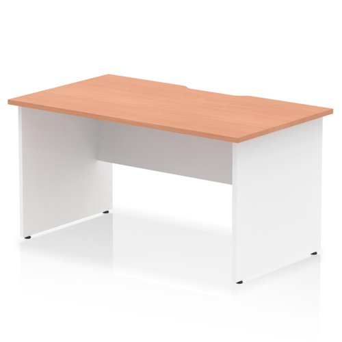 Impulse 1400 x 800mm Scalloped Edge Straight Office Desk Beech Top White Panel End Leg