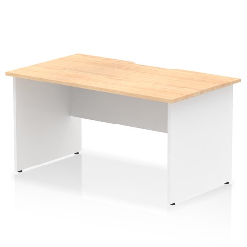 Impulse 1400 x 800mm Scalloped Edge Straight Office Desk Maple Top White Panel End Leg