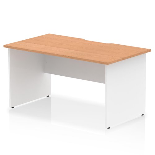 Impulse 1400 x 800mm Scalloped Edge Straight Office Desk Oak Top White Panel End Leg