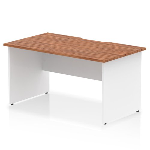 Impulse 1400 x 800mm Scalloped Edge Straight Office Desk Walnut Top White Panel End Leg