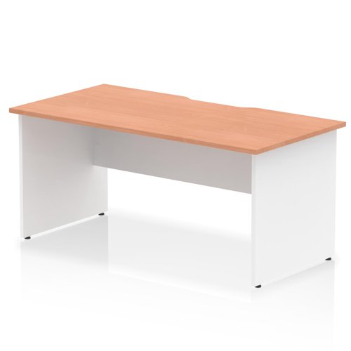 Impulse 1600 x 800mm Scalloped Edge Straight Office Desk Beech Top White Panel End Leg