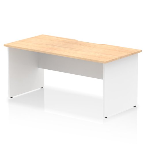 Impulse 1600 x 800mm Scalloped Edge Straight Office Desk Maple Top White Panel End Leg