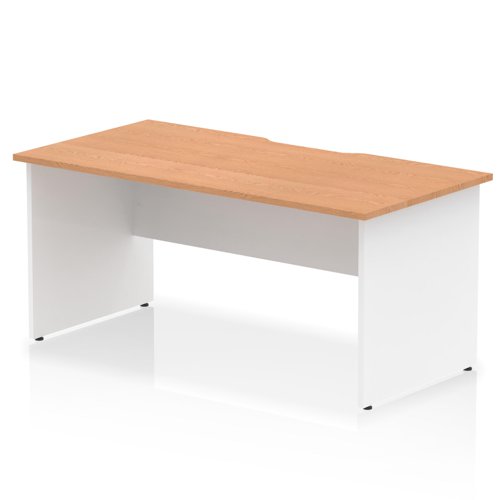 Impulse 1600 x 800mm Scalloped Edge Straight Office Desk Oak Top White Panel End Leg