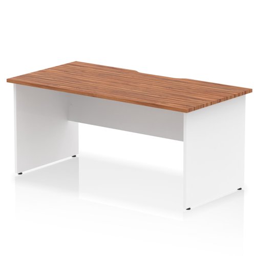 Impulse 1600 x 800mm Scalloped Edge Straight Office Desk Walnut Top White Panel End Leg