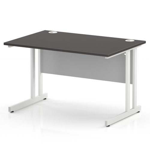 Impulse 1200 x 800mm Straight Office Desk Carbon Grey Top White Cantilever Leg