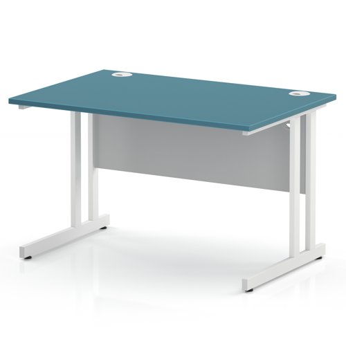 Impulse 1200 x 800mm Straight Office Desk Dark Teal Top White Cantilever Leg